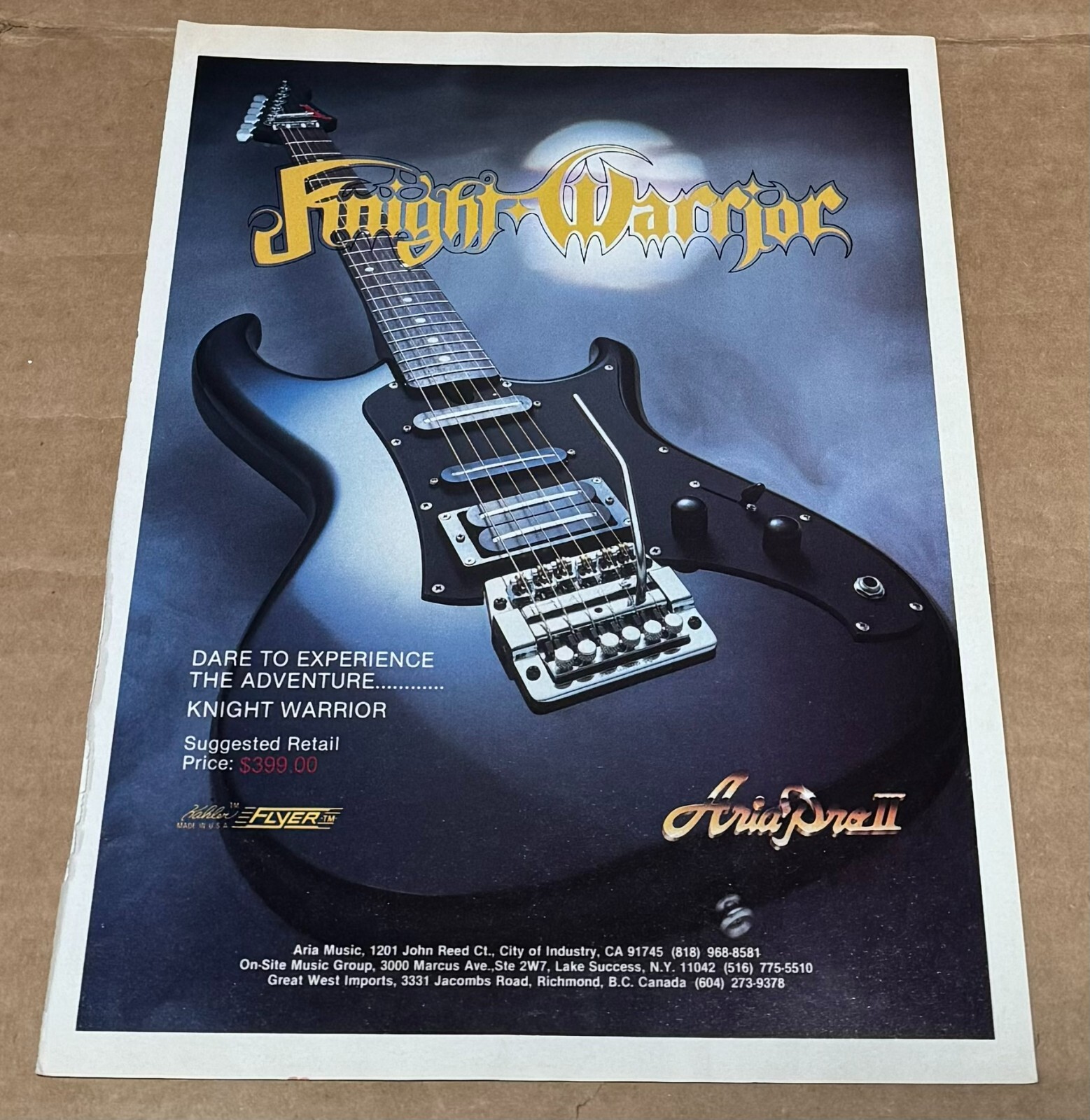 ARIA PRO II GUITARS - KNIGHT WARRIOR  - 1985 Print Advertisement