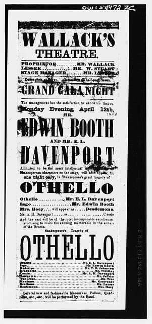 Wallack\'s Theatre New York NY 1880s Edwin Booth Othello Playbill Poster