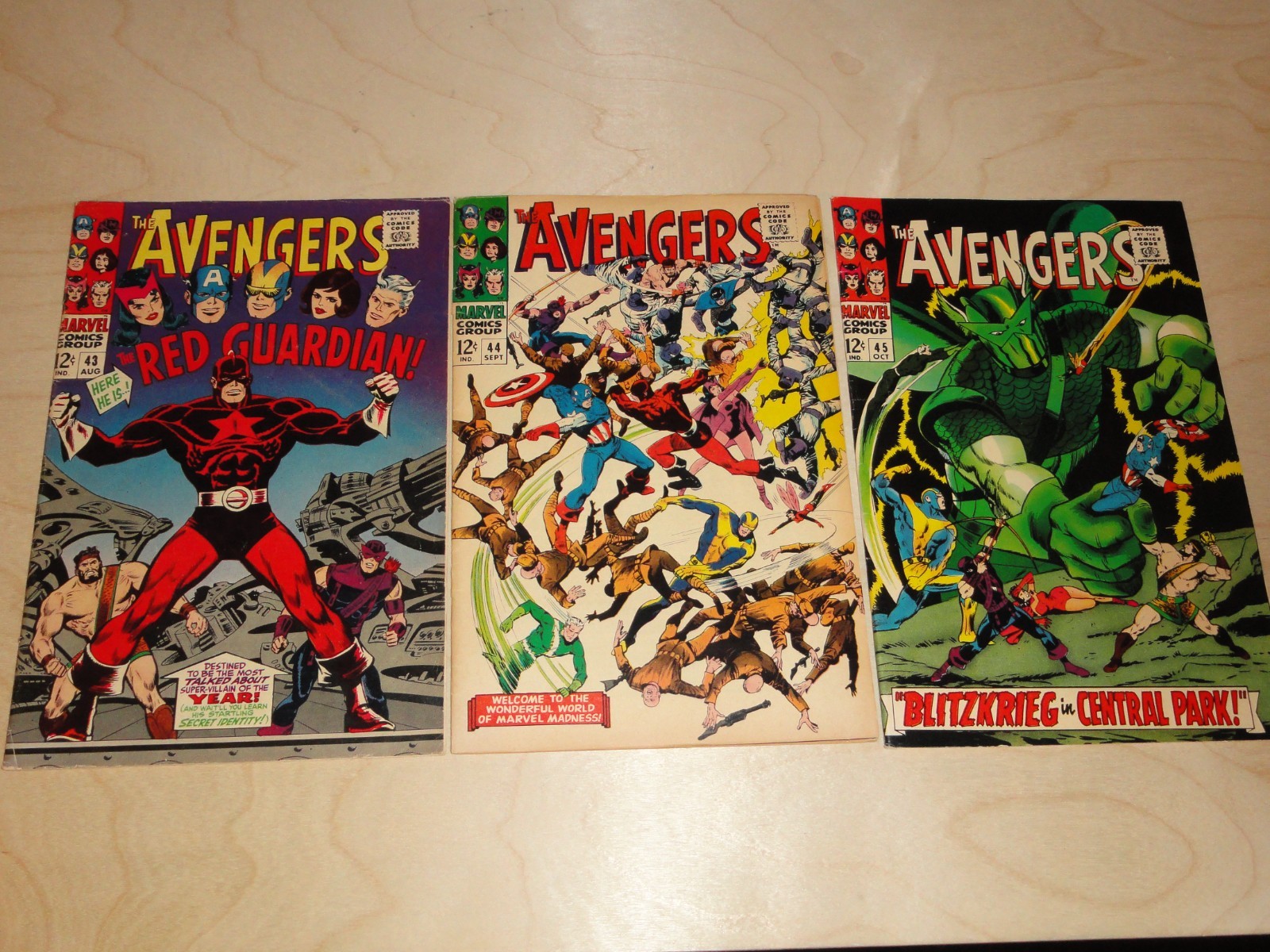 Avengers #43 VG-, #44 GD, #45 VG/FN (1967) 1st App & Death Red Guardian Marvel