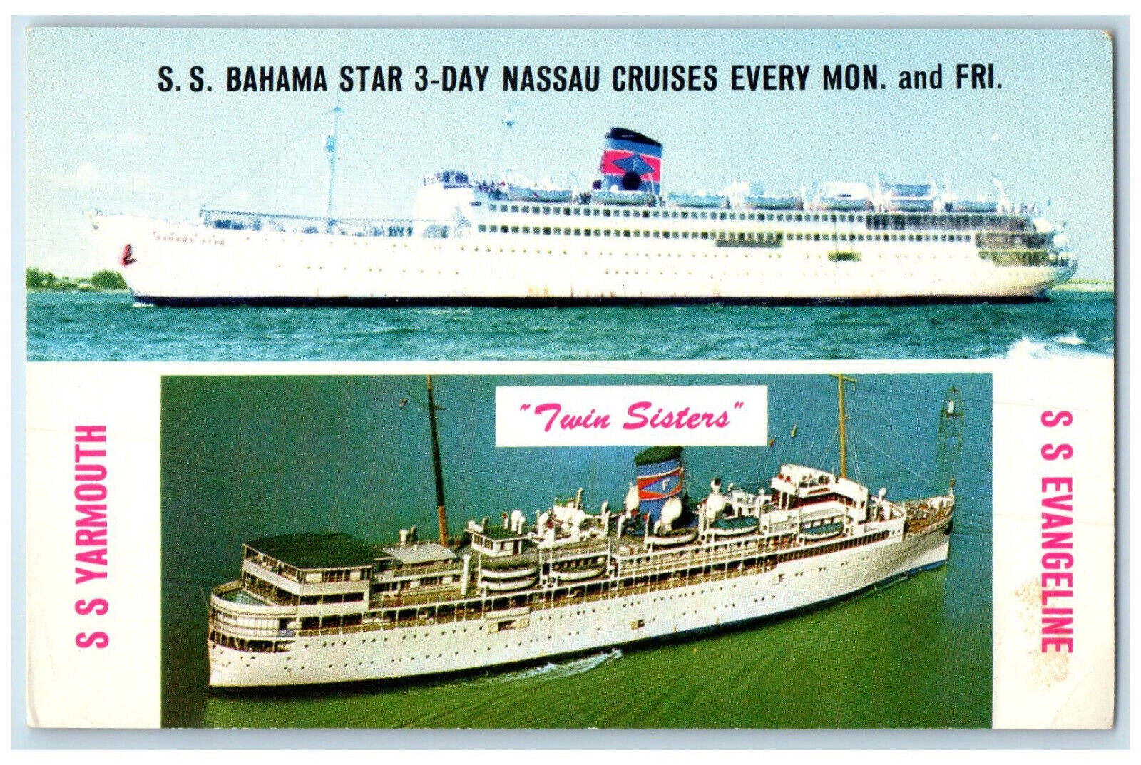 c1950's SS Bahama Star 3-Day Nassau Cruises SS Yarmouth Miami FL Postcard
