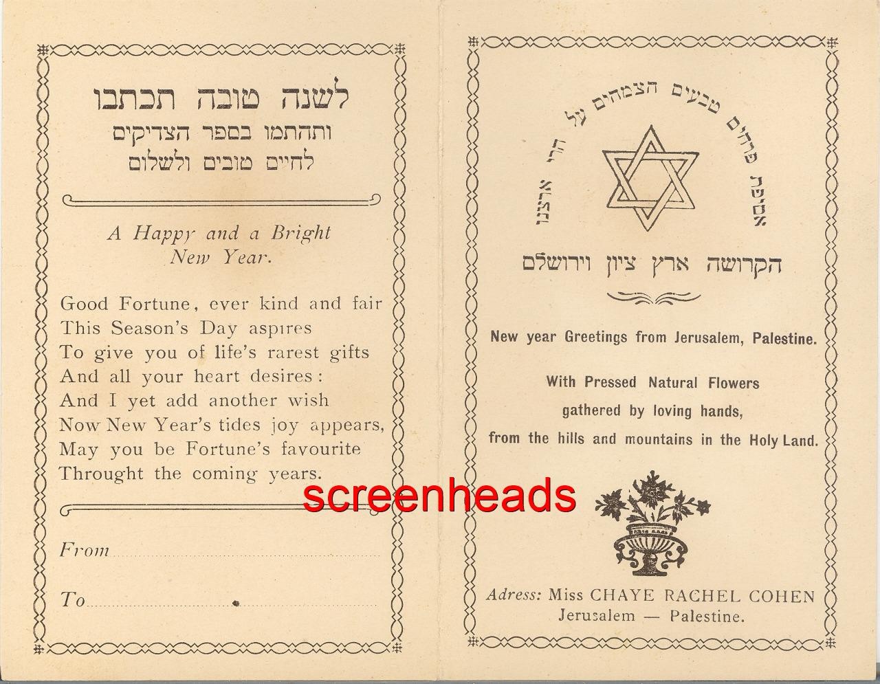 JEWISH JUDAICA RELIC CARD Mount Zion Jerusalem REAL DRIED FLOWERS Chaye R. Cohen