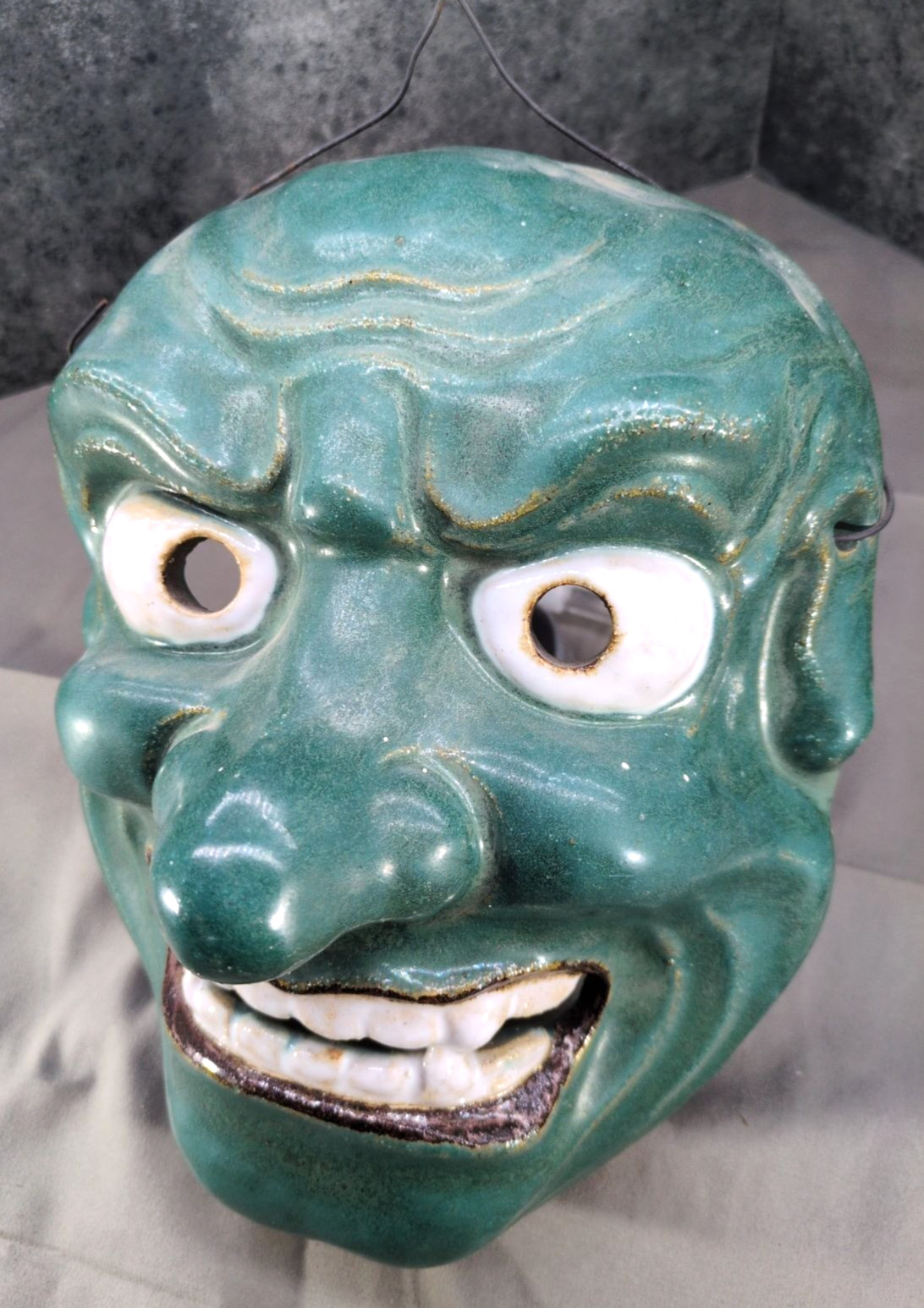 Japanese Vintage Demon Mask Pottery Traditional Arts Noh Kabuki 11.4×8.7×5.9inch