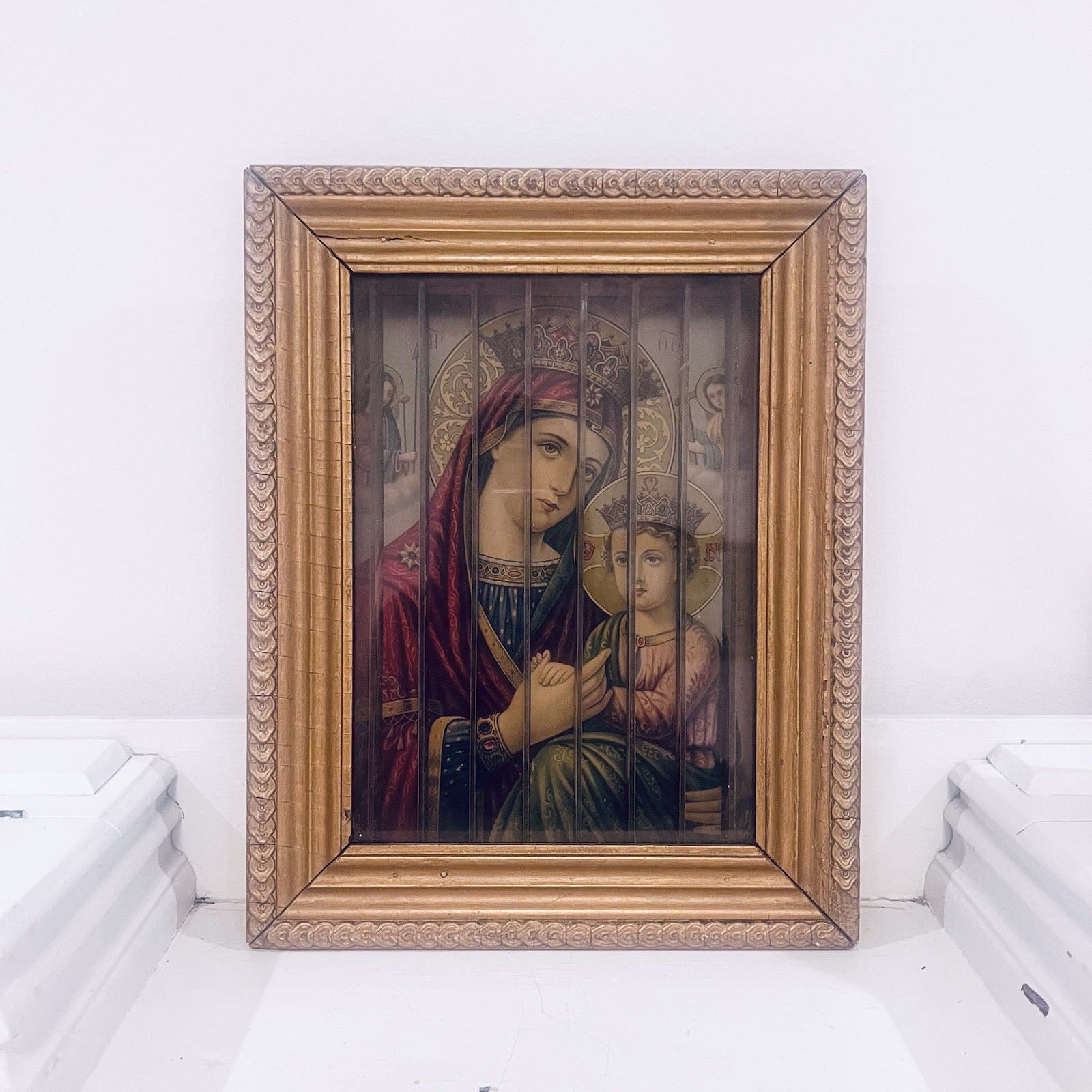 Antique Religious Tricenium 3 Way Picture Lenticular Jesus Mary Shadow Box
