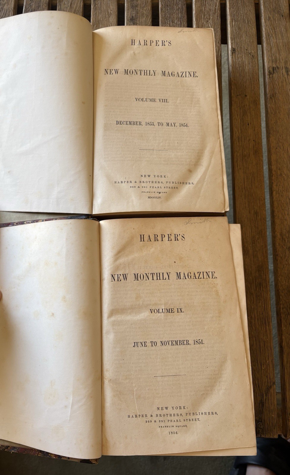 Vol 8 & 9 Harper's New Monthly Magazine Book Antique Pre Civil Dec 1853-Nov 1854