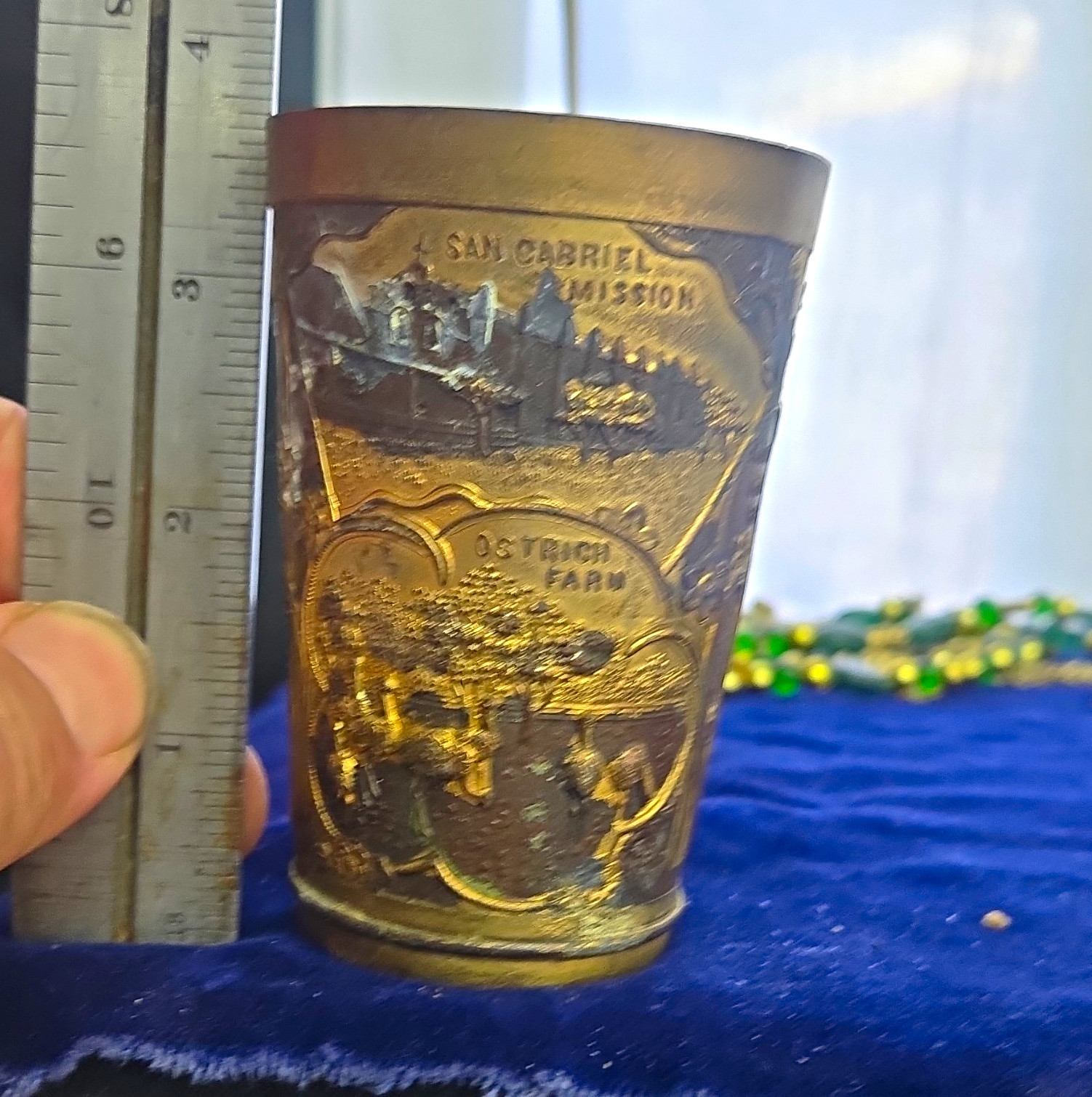 late 1800's Souvenir of Pasadena CA Embossed Metal Cup/Tumbler late 1800's Souvenir of Pasadena CA Embossed Metal Cup/Tumbler