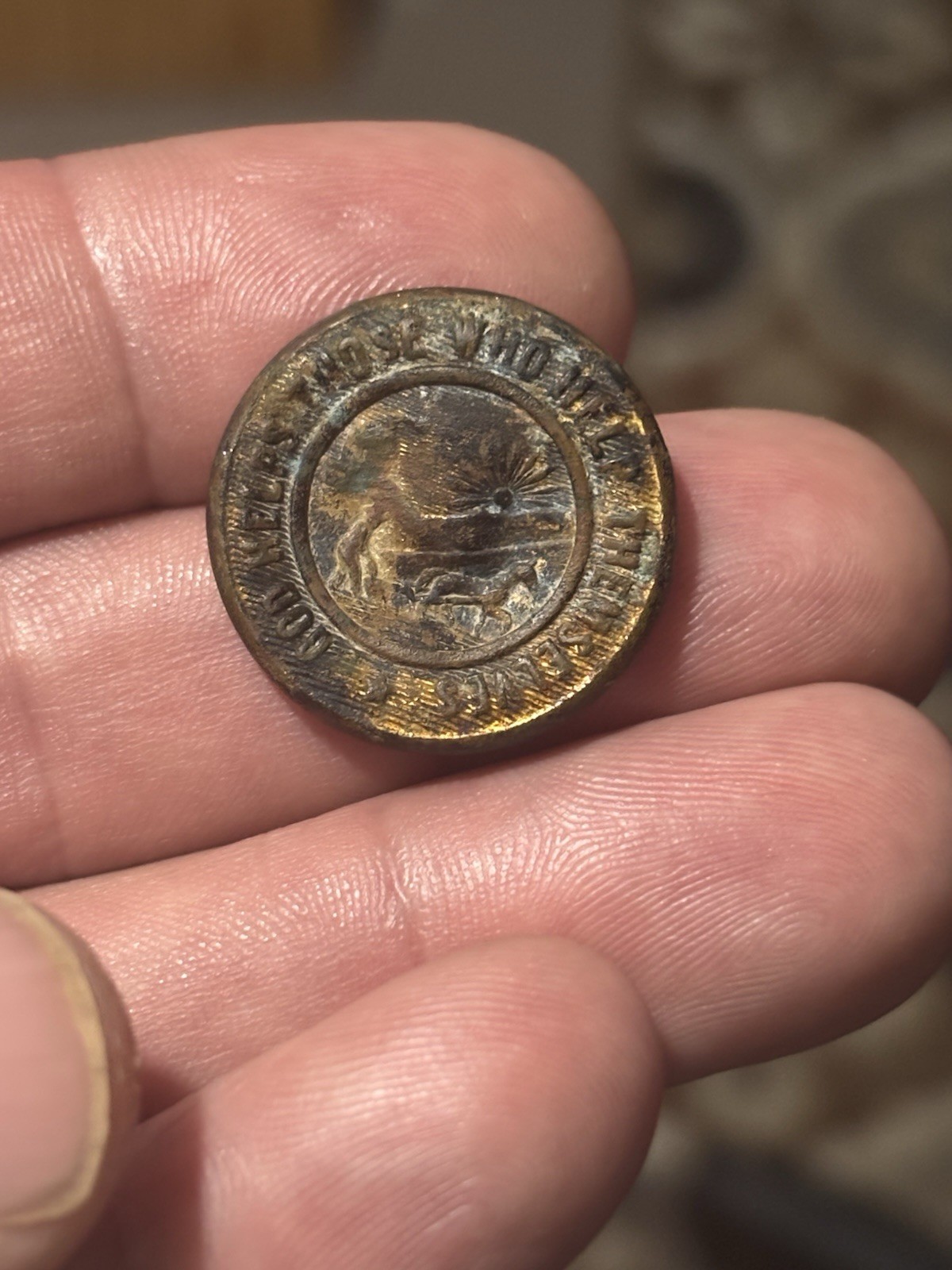 Rare 1880s U.S. Indian Department Brass Coat Button nonMagnetic - Standing Rock