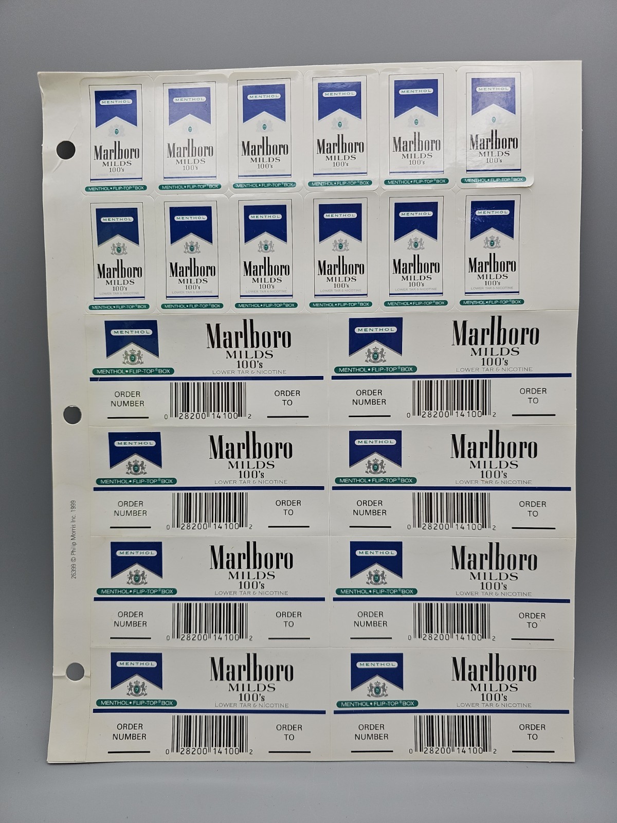 1999 Page Lot Of 20 Marlboro Vendor Display Glossy Sticker Tobacco Advertising