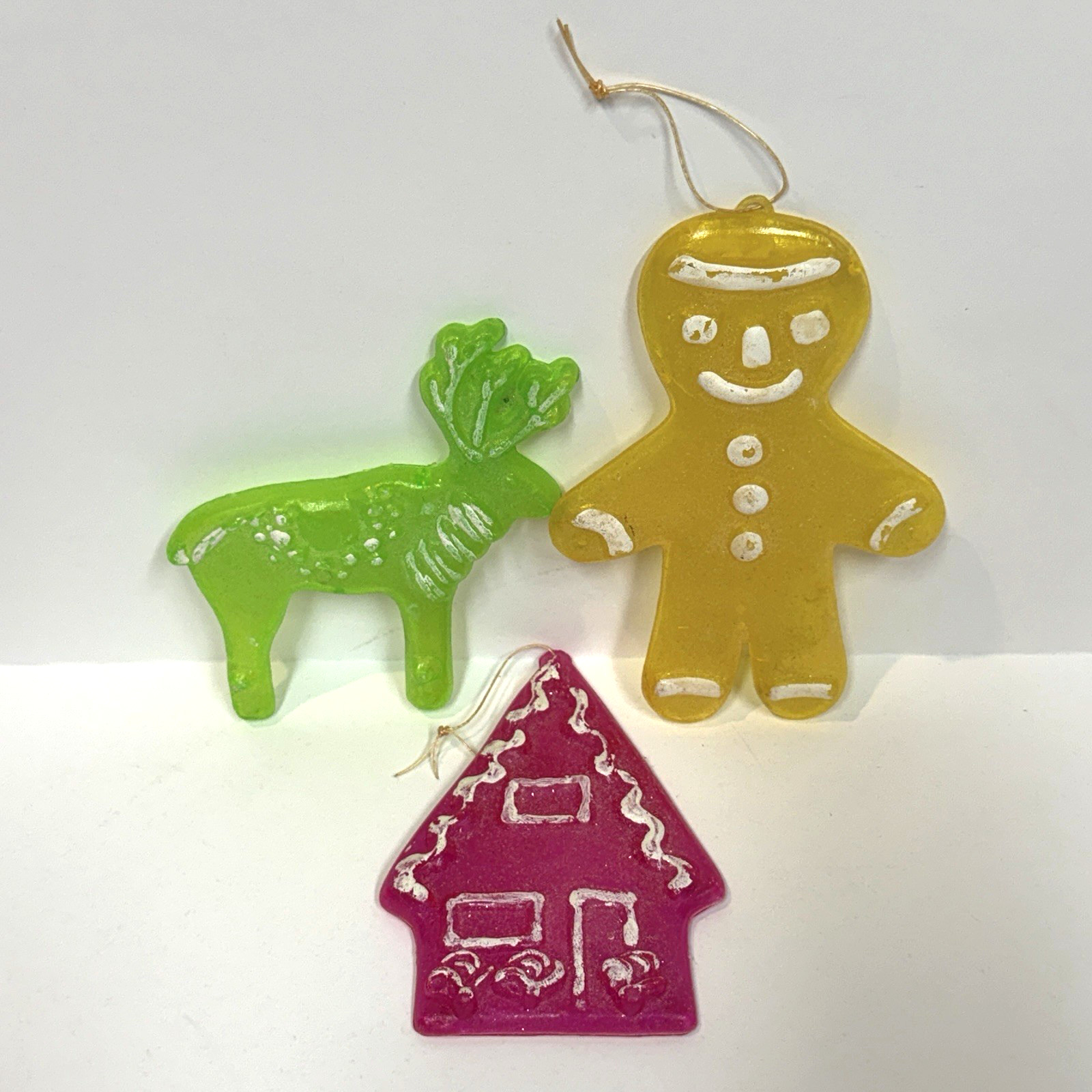 VTG Mid Century Sugared Hard Plastic Christmas Ornaments Lot of 3 Cookie Theme
