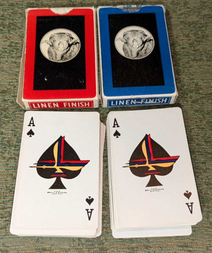 Vintage Ram’s Head Emblem Red Blue Playing Cards Two Decks