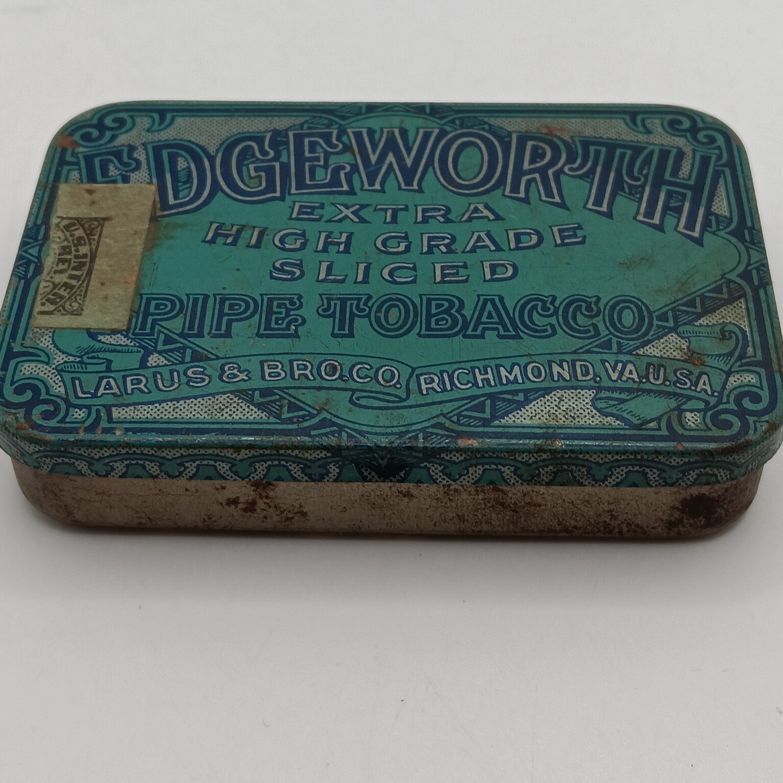Vintage Edgeworth Sliced Pipe Tobacco Tin with Hinged Lid Partial Tax Stamp Vintage Edgeworth Sliced Pipe Tobacco Tin with Hinged Lid Partial Tax Stamp