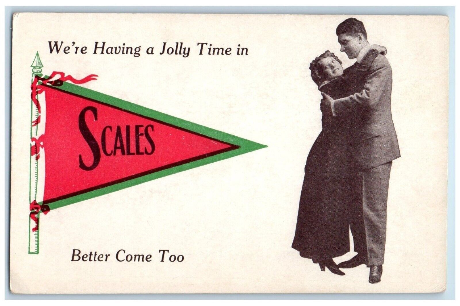 DPO 1904 1909 Scales OK Postcard Couple Romance Hugging Pennant c1910's Antique