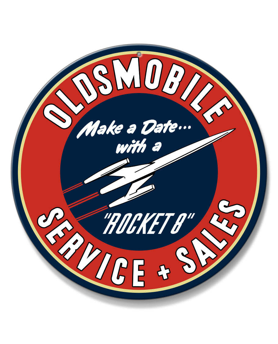 Oldsmobile Rocket Service & Sales Emblem Aluminum Round Sign - Made in USA