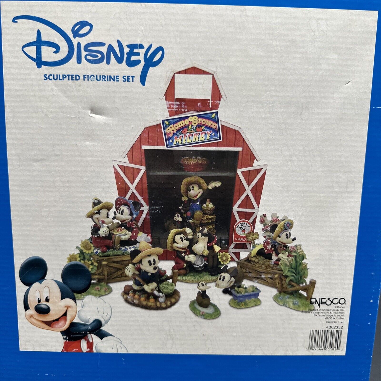 Brand New Disney ENESCO Home Grown Mickey Barn And Figurines- Complete 14 Pieces