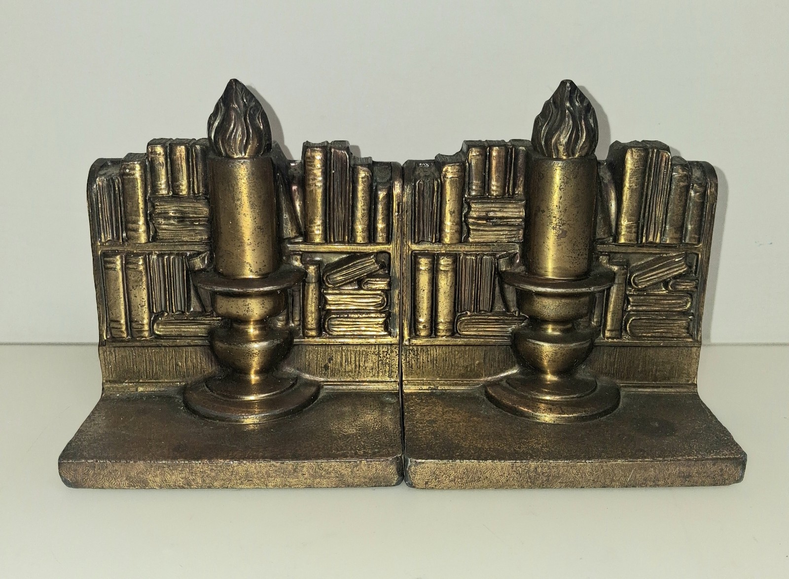 Vintage 1960s PM Philadelphia Metal Brass Bookends Candle Books MCM Mid Century
