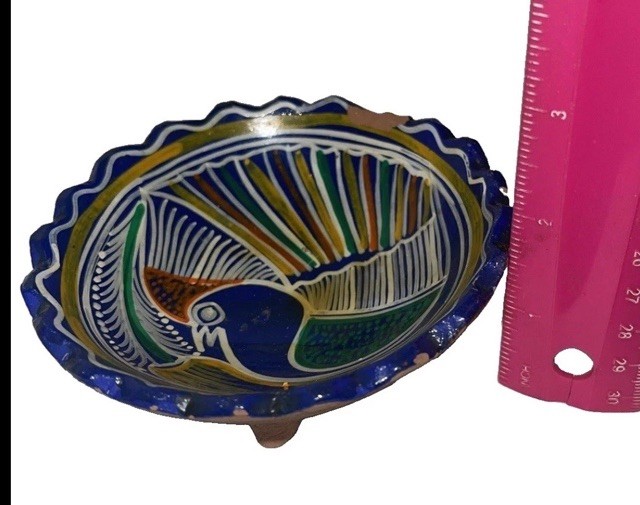 Talavera Mexican Pottery Scalloped Footed Bird Bowl, 4” Terra-cotta 