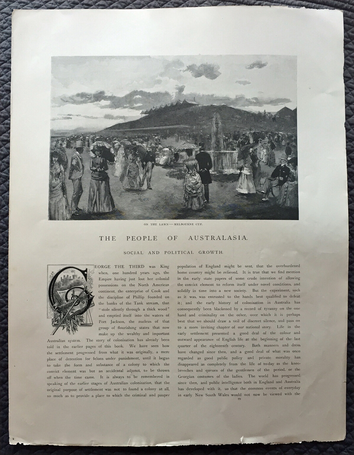 1886 Picturesque Atlas Large Antique Print View of The Melbourne Cup in 1885