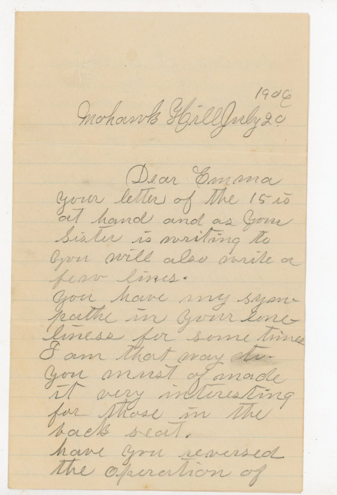 1906 Handwritten Letter Mohawk Hill NY John Radel 25th Anniversary