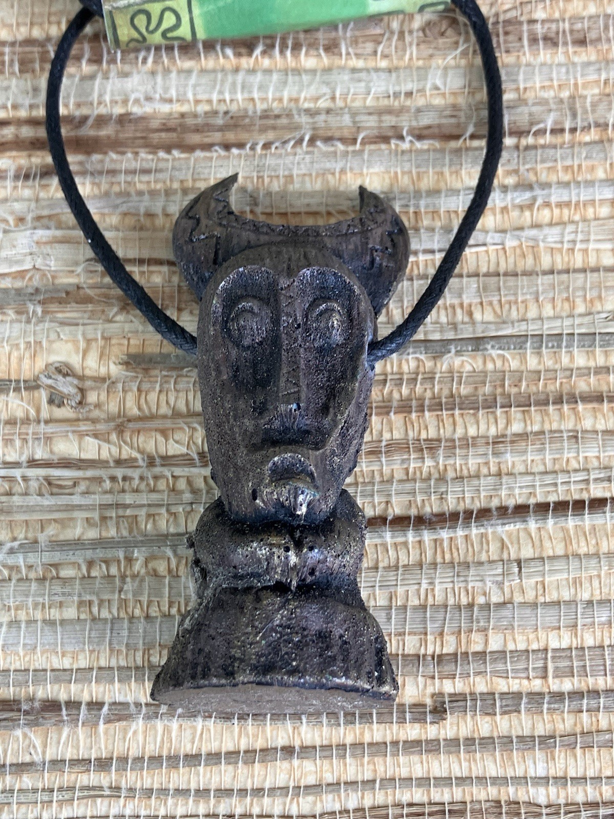Tiki Tony Tiki Pendant Necklace Handmade Mask Brown Resin 3
