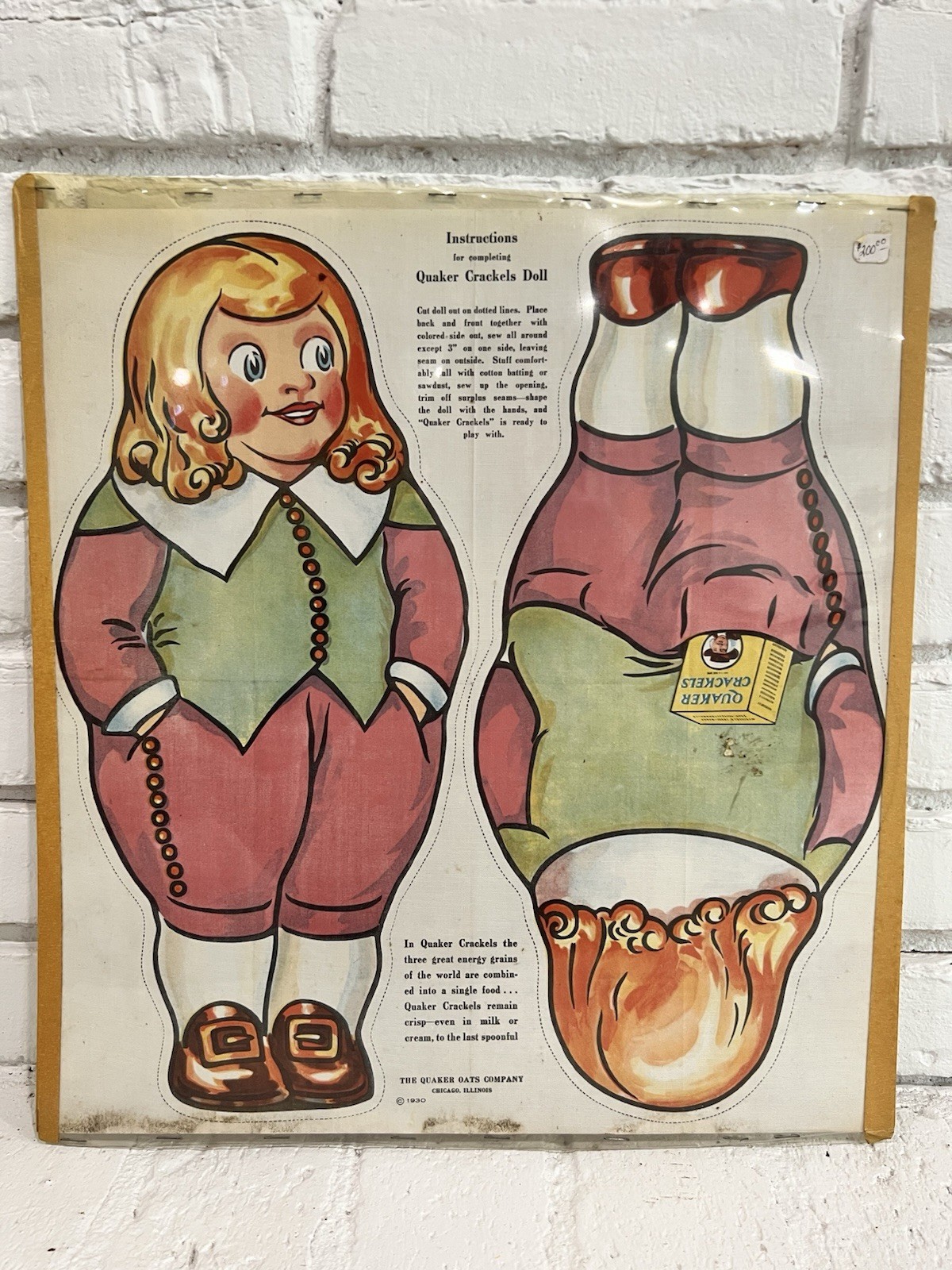 Vintage 1930 Quaker Oats Crackers Pillow Doll Pattern- B