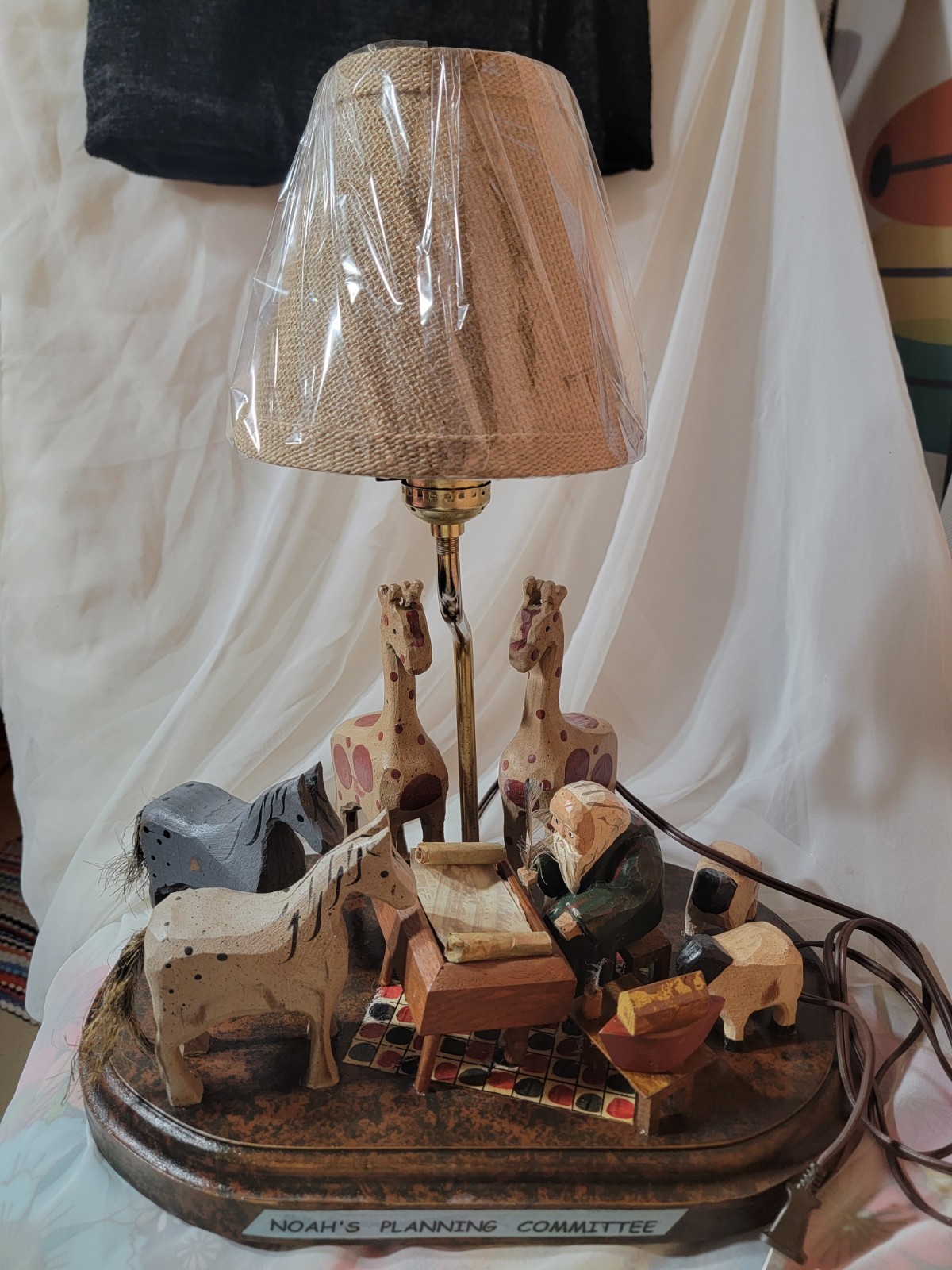 VTG Barry Grosscup Signed 1995 Noahs Planning Committee Lamp Children Folk Art