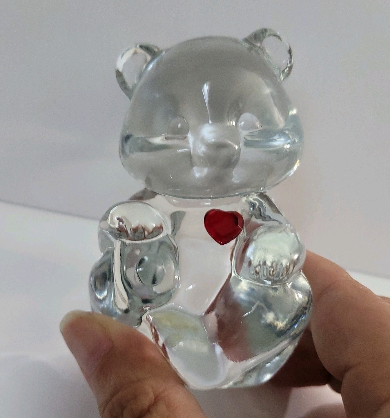Fenton Birthday Bear Clear Blown Glass Ruby Red Heart July VTG
