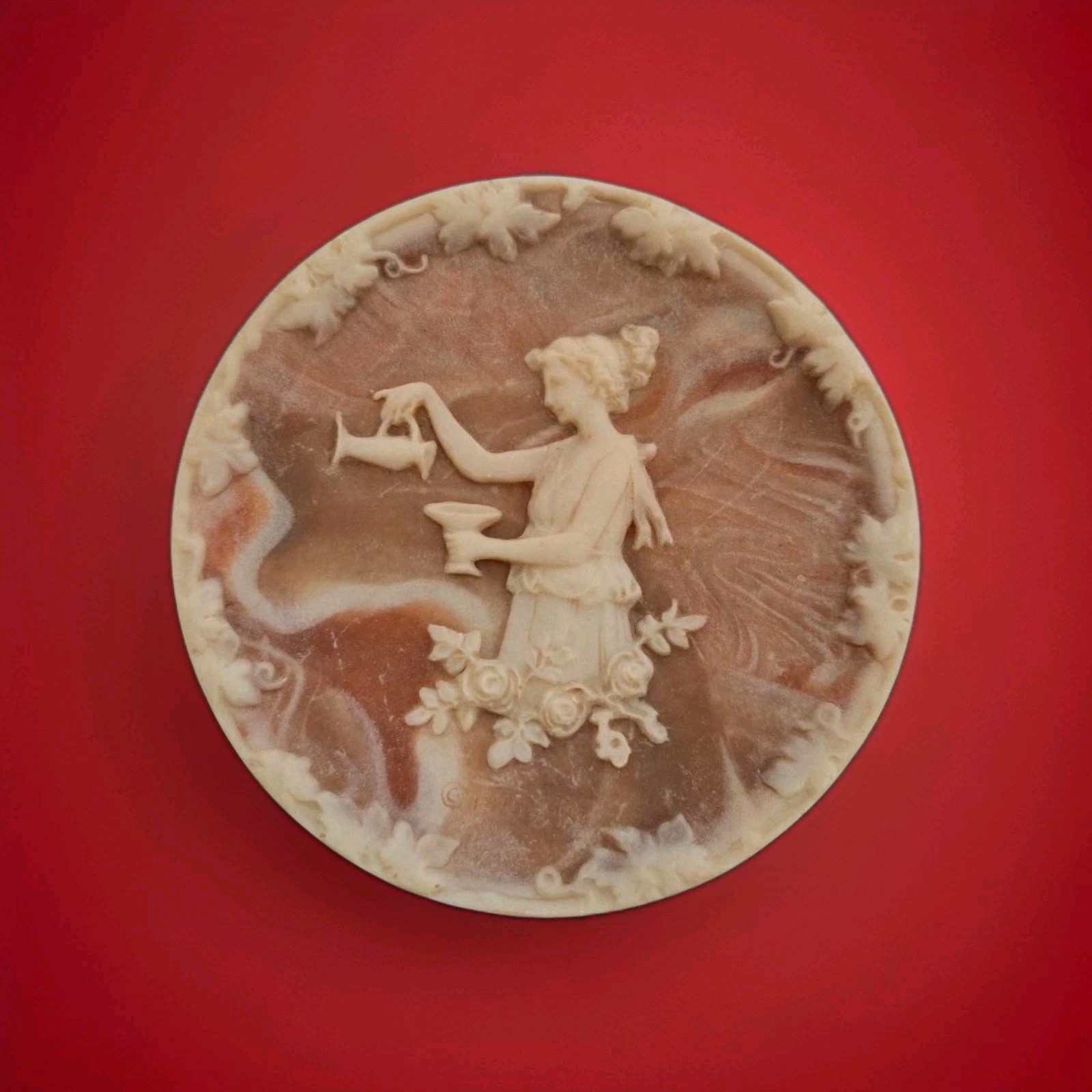 1975 Vintage Genuine Incolay Stone Pink Cameo Plate Serene Goddess 4.5\