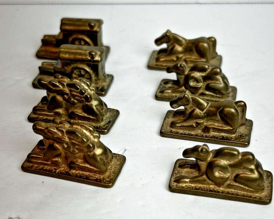 8pc Vintage Solid Brass Opium Weights Animals Horses Camels Wagon Lions