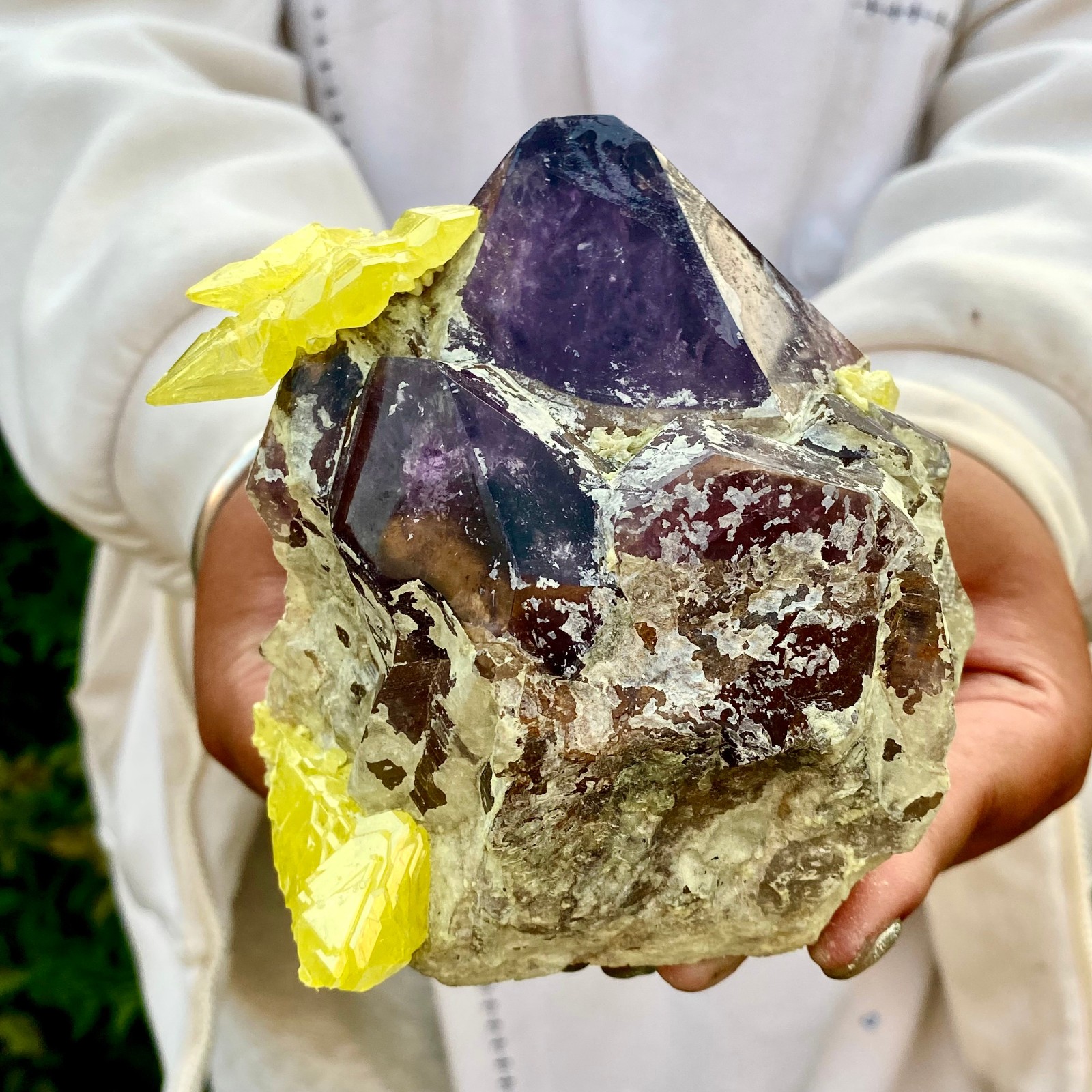 2LB Rare yellow sulfur quartz crystal mineral specimen