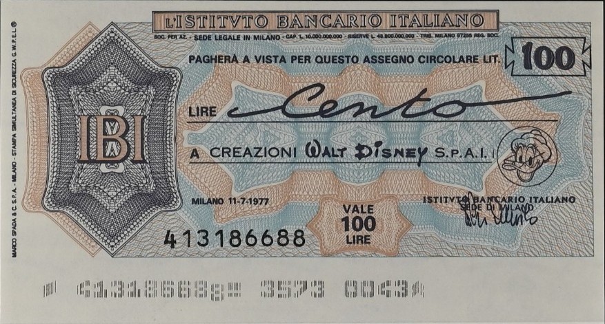 Italy 100 Liri Mini-Check - Grandma Duck \ Italy 100 Liri Mini-Check - Grandma Duck \