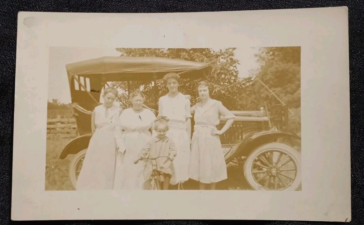 RPPC 1920s Family Posing With Antique Automobile Postcard Photo AZO Stamp Box RPPC 1920s Family Posing With Antique Automobile Postcard Photo AZO Stamp Box