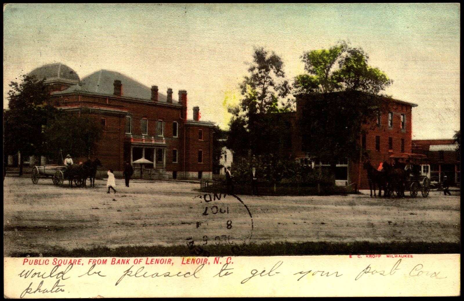 Postcard NC Lenoir North Carolina Public Square 1907 E27