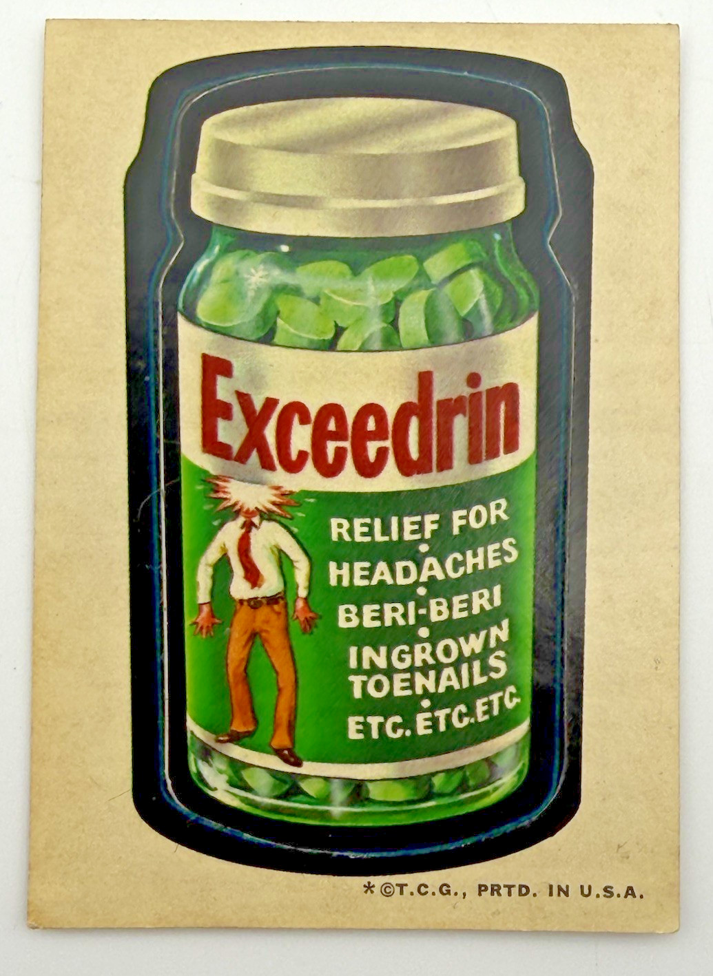 1973 Topps Wacky Packages Series 2 Exceedrin Sticker Tan Back