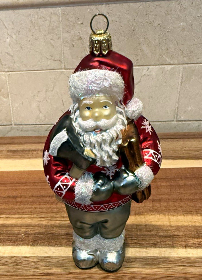 Handmade Glass Santa Claus Hanging Ornament Snowflakes Red/Silver 6\ Handmade Glass Santa Claus Hanging Ornament Snowflakes Red/Silver 6\