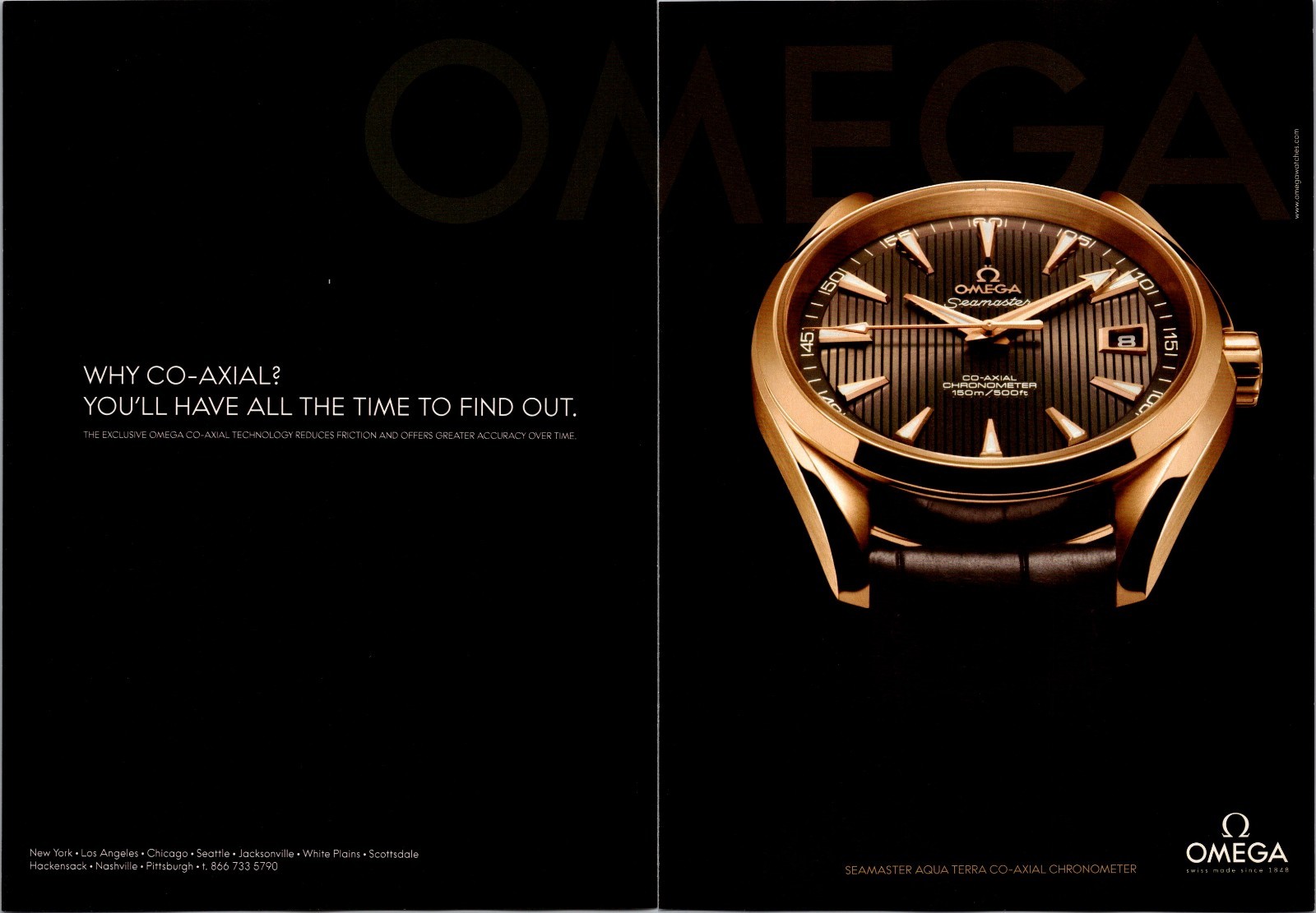 2011 • OMEGA Rose Gold Watch • 2 Page Print Ad • Fashion 2000s Style GA.09