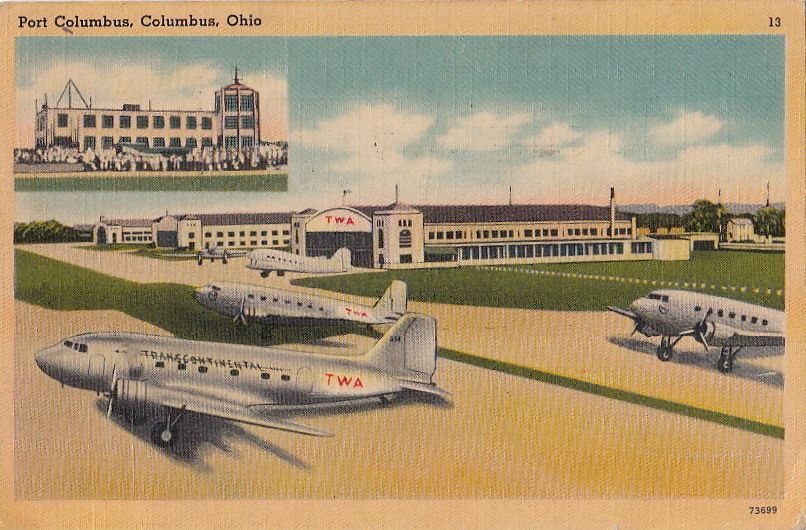 Postcard TWA Airplanes Airport Port Columbus OH 