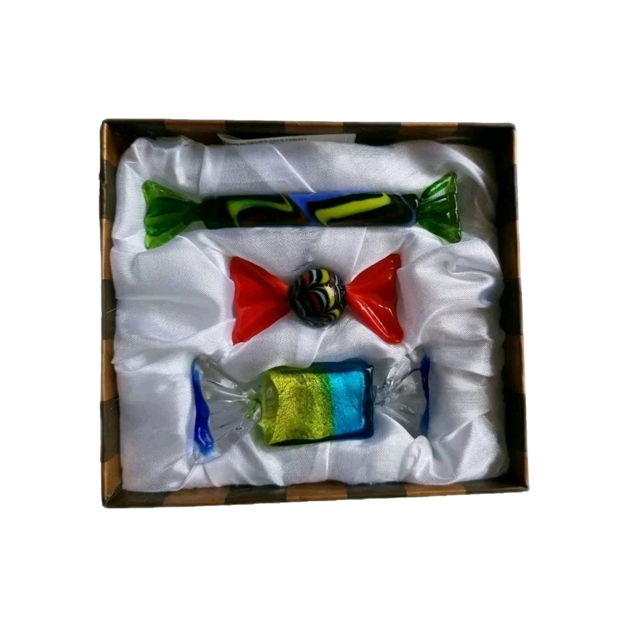 Pier 1 Blown Dichroic Art Glass Wrapped Candy Ornament Cake Toppers Easter Decor