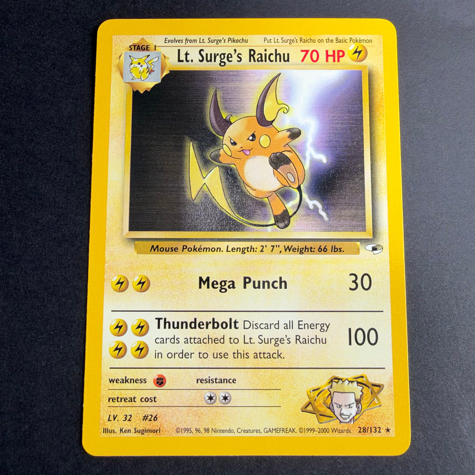Pokemon TCG Lt. Surge\'s Raichu Gym Heroes 028/132 Rare Unlimited NM