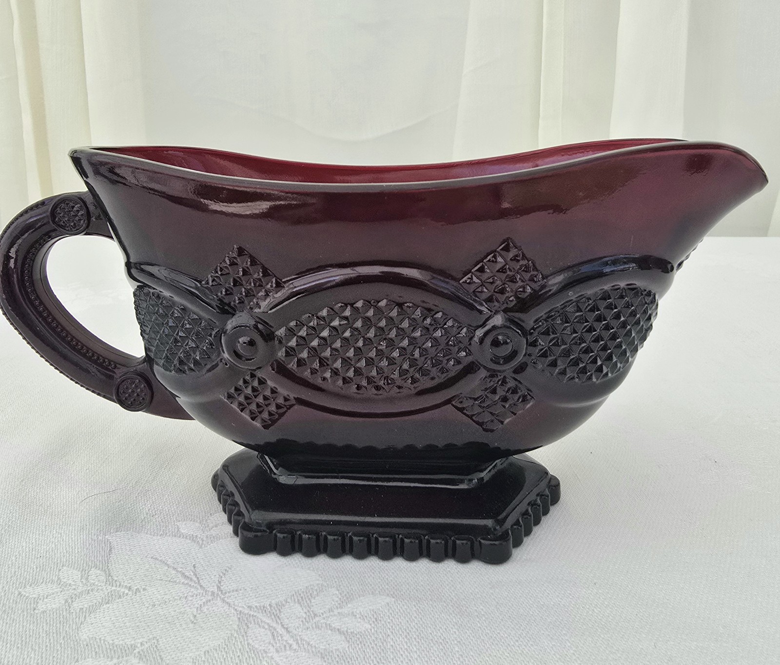 Vintage Avon 1876 Cape Cod Footed Handled Ruby Red Glass Gravy Boat