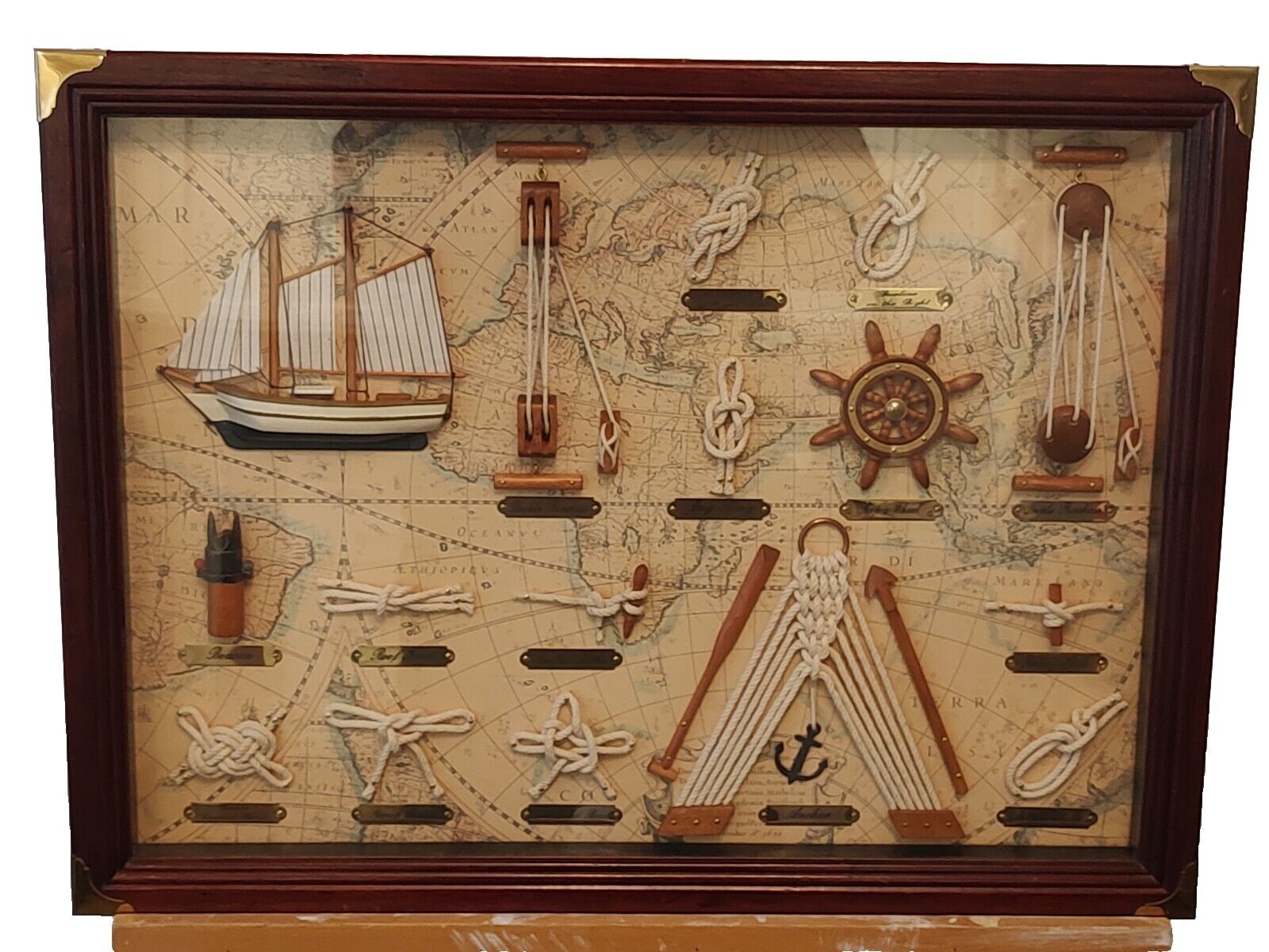 Framed Maritime Nautical Shadow Box With Sailor Knots And Map Display 17