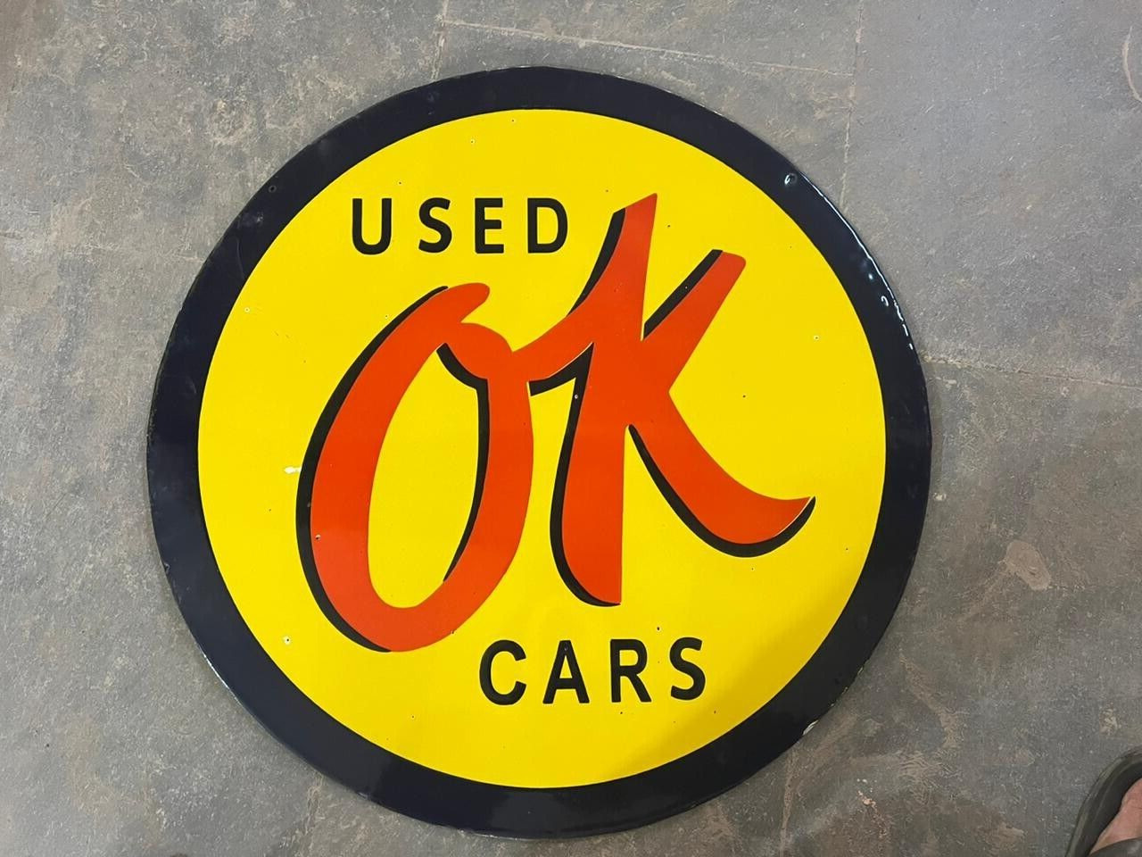 RARE PORCELAIN USED OK CARS  ENAMEL SIGN 36 INCHES DOUBLE SIDED
