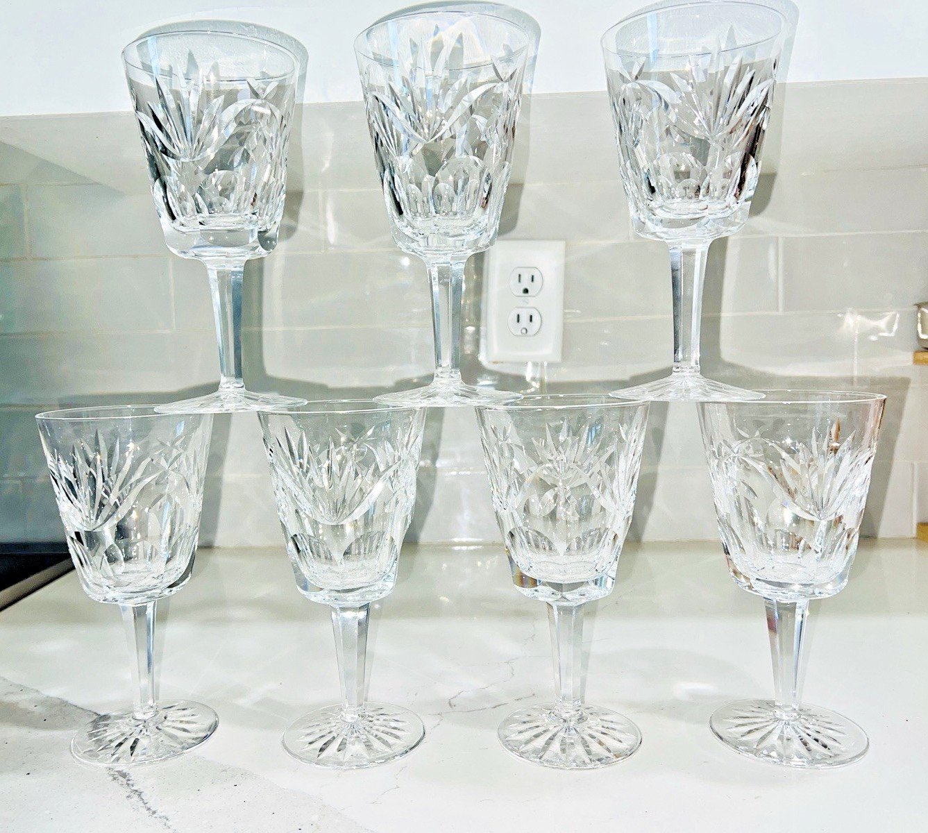 x7 Waterford Ashling Crystal Wine Water Goblet Glasses 6-7/8 x7 Waterford Ashling Crystal Wine Water Goblet Glasses 6-7/8