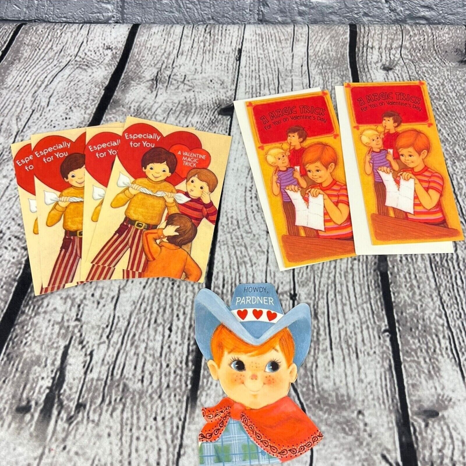 Hallmark Vintage Children\'s Valentine Cards  Boys 7 unused Magic Tricks Cowboy