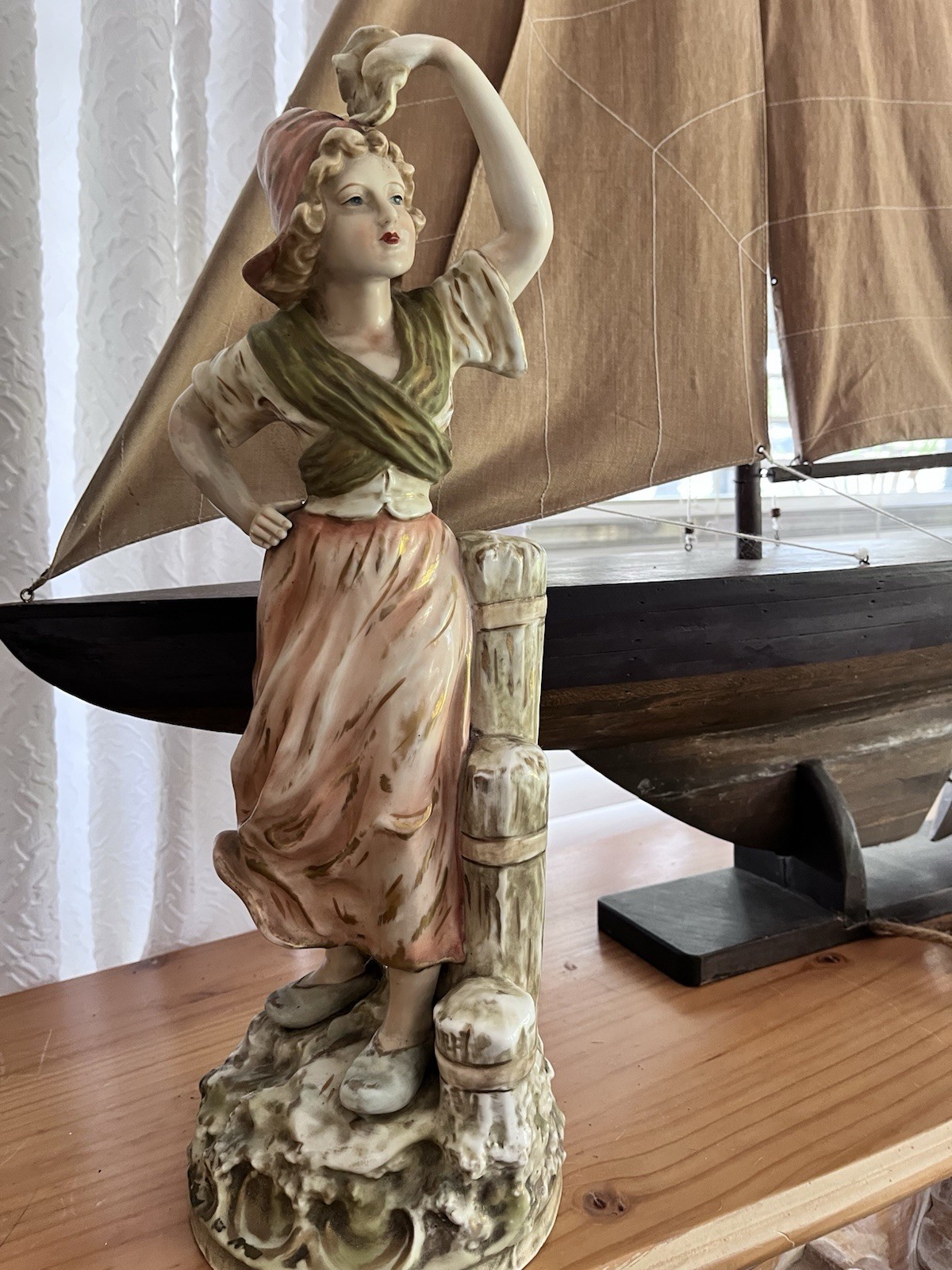 Royal Dux Bohemia Czech Republic Fine Porcelain Hand Painted Maiden Coastal
