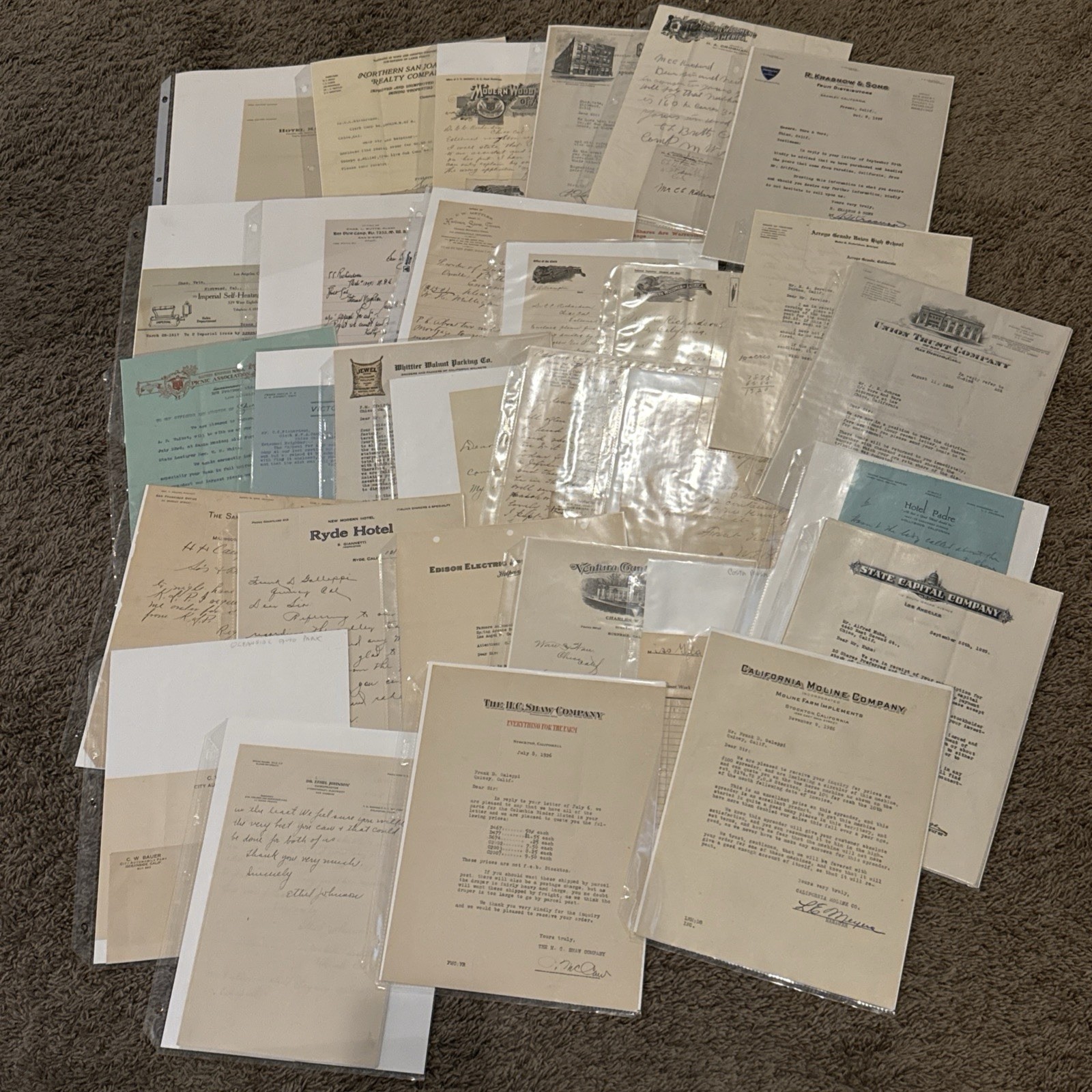 Huge Antique Ephemera Bulk Paper Lot Collection Letterhead Invoice So California