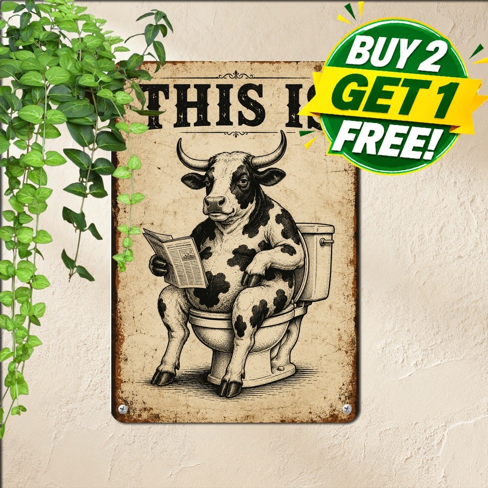 Charming Patterned Cow Metal Sign Vintage Farmhouse Wall Decor Plaque 8x12