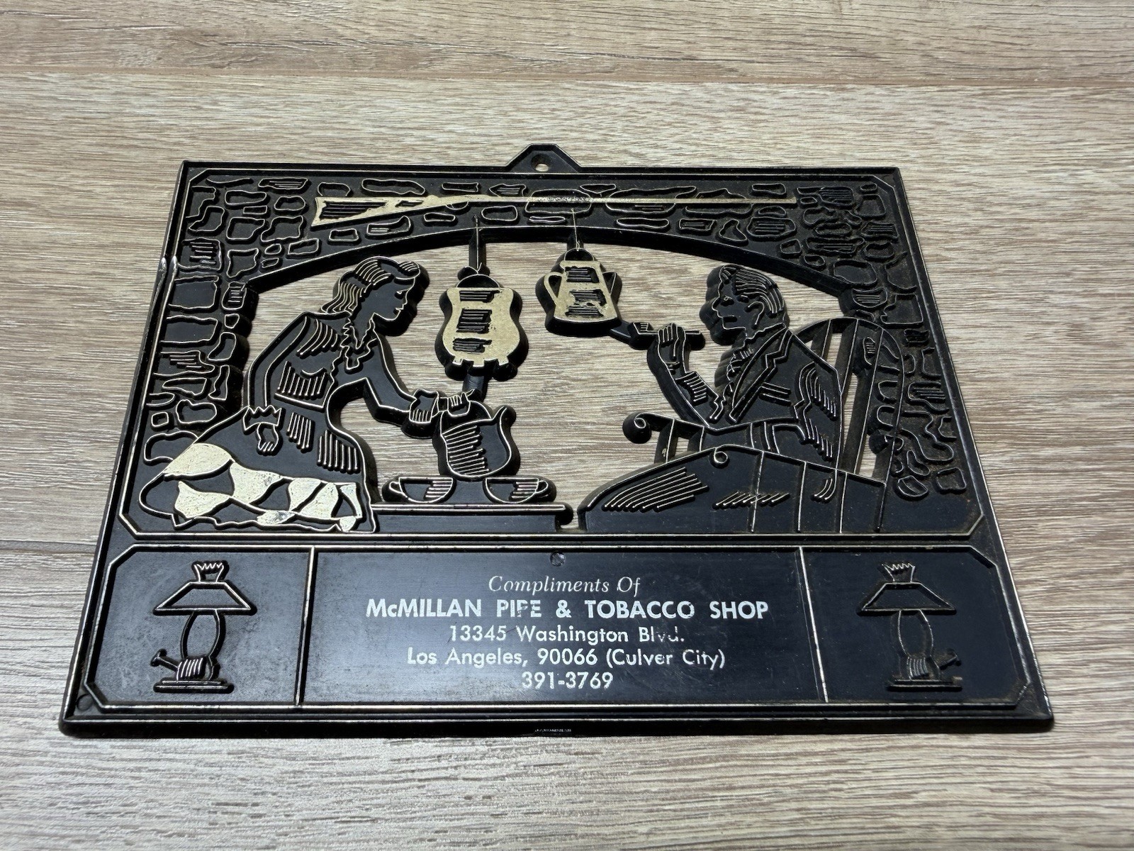 Vintage McMillan Pipe & Tobacco Shop Ad Advertising Silhouette Wall Plaque