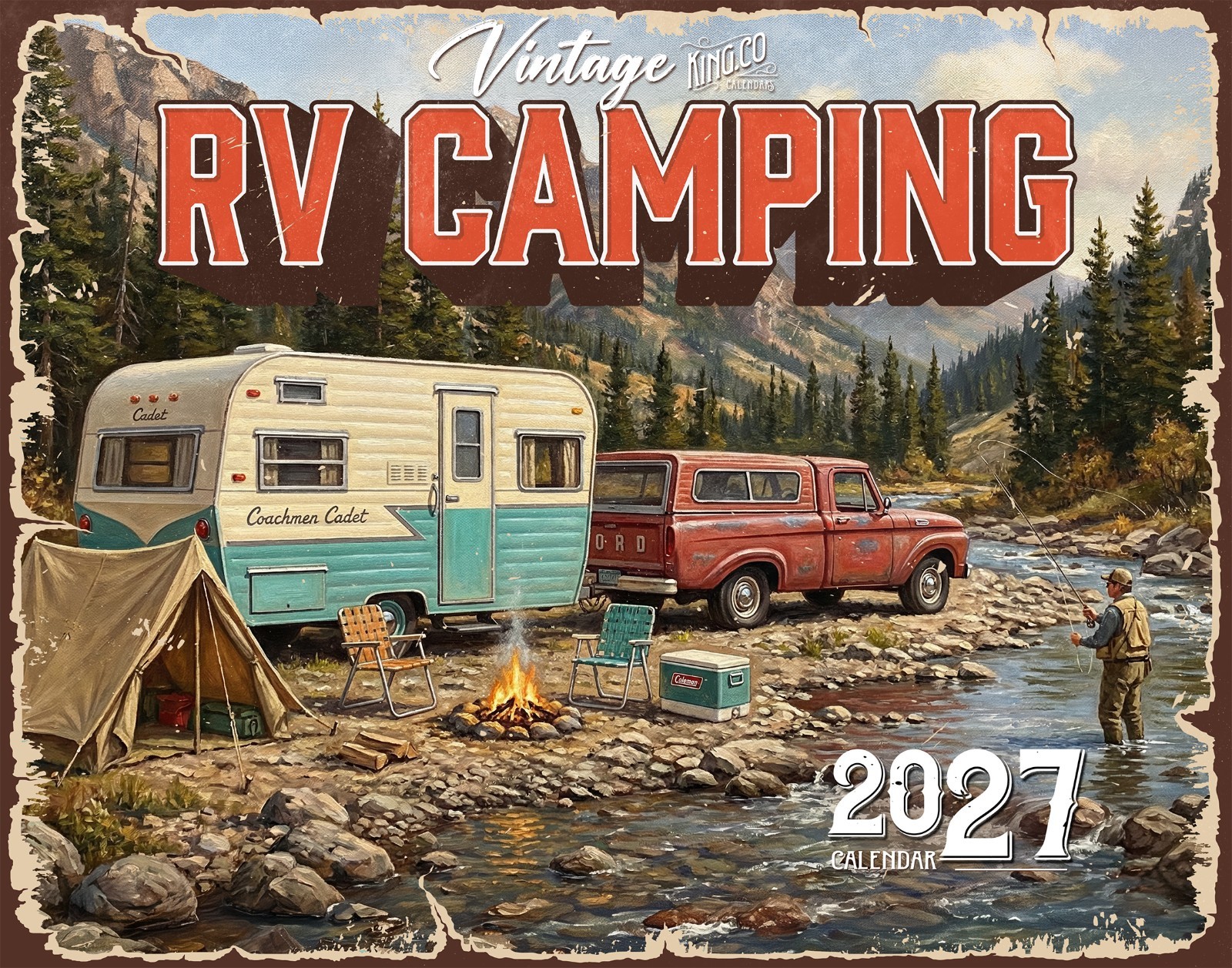 2027 Vintage RV Camping Wall Calendar – 16-Month Retro Art (FREE SHIPPING)