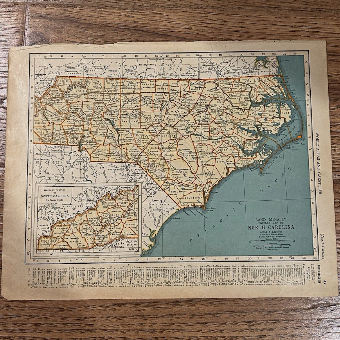 Antique 1937 map of North Carolina 14”x11”