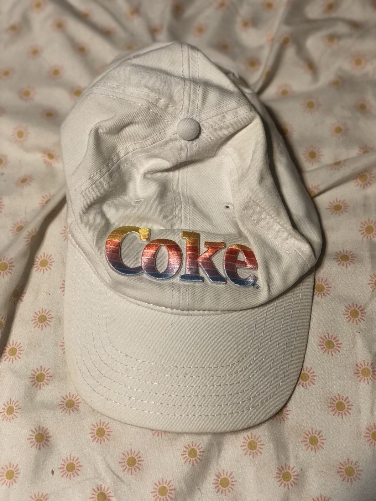 Coke Coca-Cola White Rainbow Embroidered Logo Adjustable baseball Hat Cap