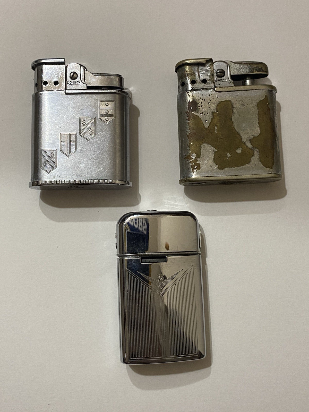 1940s-50s 3x Flip Lighter Lot Ronson Whirlwind Varaflame For Repair